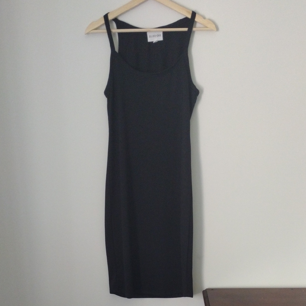 Olive & Oak Gray Sheath Midi Dress Spaghetti Strap Cocktail
